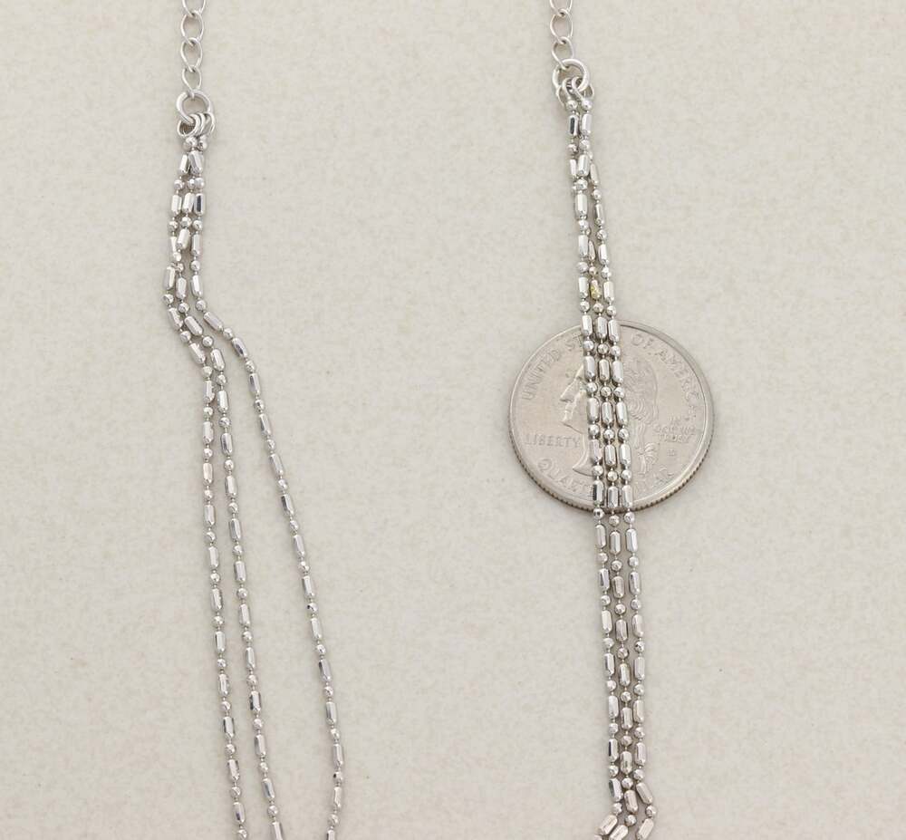 Sterling Silver Shiny Beaded Three Chain Necklace Choker 13" to 16" Adjustable - Picture 7 of 9